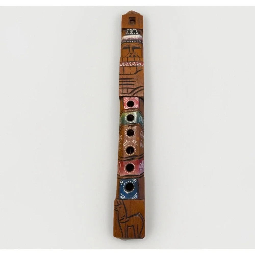 Vtg Handmade‎ Hand Carved Wooden Flute 12.5